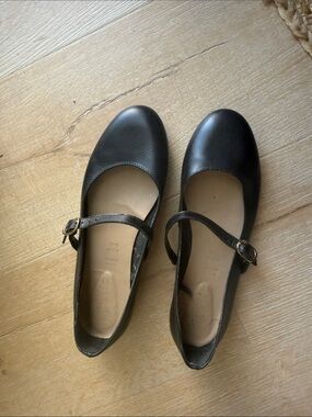 Italian Leather Black Mary Jane Flats with Buckle Strap